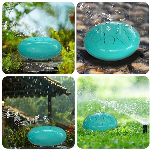 Image of Rain Drum for Outside Garden, 6 Inches 8 Notes Steel Tongue Chakra Drums, Waterproof Meditation Rain Chime, Musical Instruments for Adult Gift with Bag, Music Book, Drum Mallets (Blue)