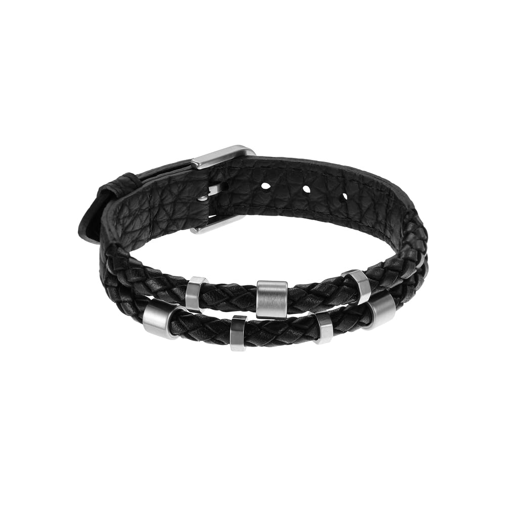 Fossil Herren Machine Schwarze Edelstahl Uhr und Bronson Silberfarbener Armband, Set