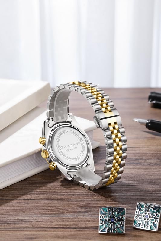 Image of Giordano Chronograph Watch for Men with Round Sunray Dial, Quartz Movement, Three Sub-Dials, Date Display, Roman Numeral Marker, Stainless Steel Strap - GZ-50217
