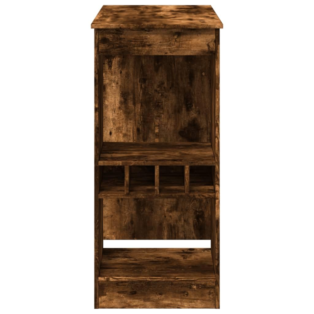 Stół barowy z regałem, dąb wędzony, 90 x 47,5 x 103,5 cm, materiał drewnopochodny, zintegrowany uchwyt na wino, uniwersalny stół kuchenny do jadalni