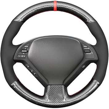 MEWANT DIY Hand Stitched Suede Carbon Fiber Steering Wheel Wrap Cover for Infiniti G25 G35 G37 EX35 EX37 Q60 QX50