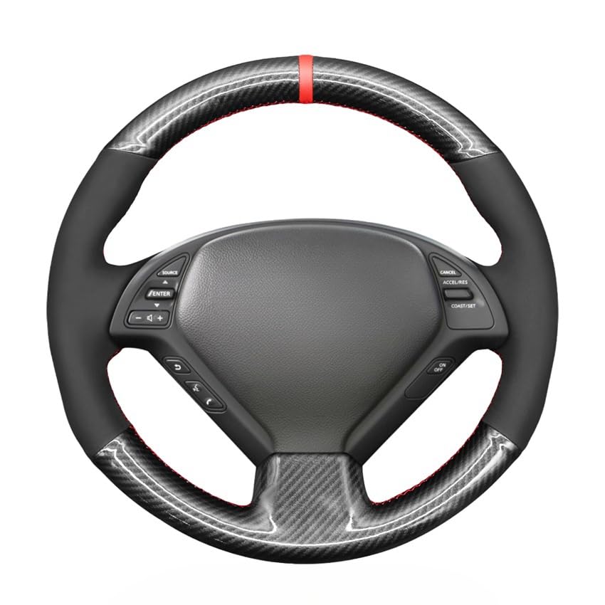 MEWANT DIY Hand Stitched Suede Carbon Fiber Steering Wheel Wrap Cover for Infiniti G25 G35 G37 EX35 EX37 Q60 QX50