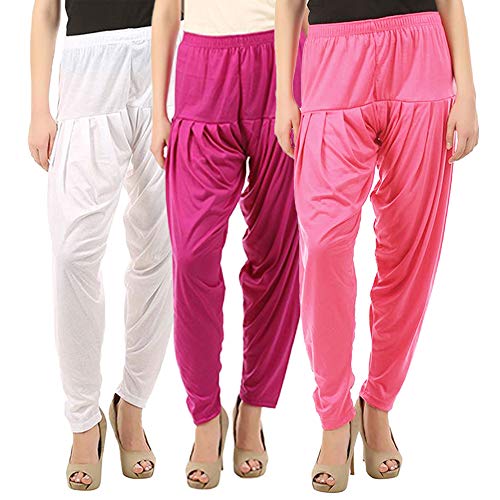 Image of Buy That Trendz Combo Offer (Pack of 3) Cotton Viscose Lycra Dhoti Patiyala Salwar Harem Bottoms Pants for Womens (White, Maroon, Black)