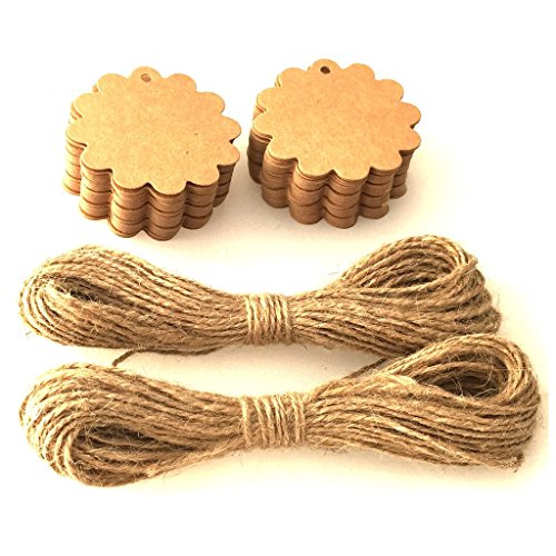 LWR CRAFTS 100 etiquetas penduradas redondas com fios de juta 30,5 m (2 3/20.3 cm, Kraft)