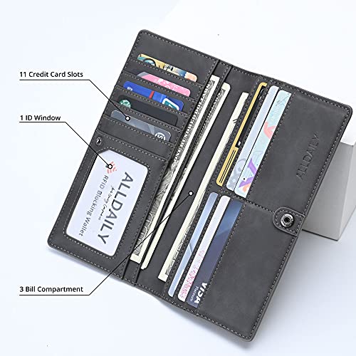 Image of Alldaily Ultra Slim Thin Women Wallet RFID Blocking Credit Card Holder Bifold Long Ladies Billfold (Grey)