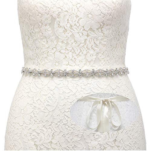 SWEETV Strass Hochzeit gürtel Kristall Braut gürtel Schärpe für Brautjungfernkleider Ballkleid Abendkleider, Silber Cover