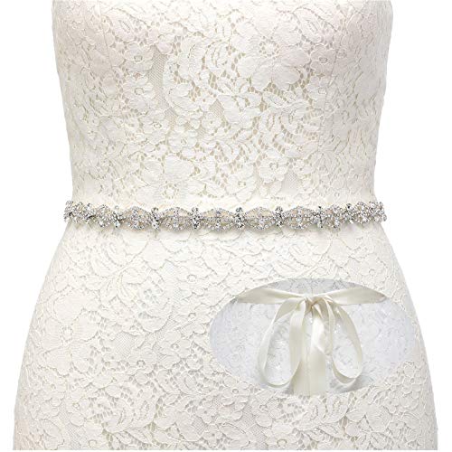 SWEETV Strass Hochzeit gürtel Kristall Braut gürtel Schärpe für Brautjungfernkleider Ballkleid Abendkleider, Silber