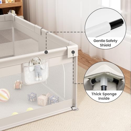 Image of ZEEBABA Extra Large Baby Playpen - Playpen for Babies and Toddlers, Play Pen with Gate, Play Yard Baby Fence Play Area Zone Indoor, Sturdy Kids Play Pin (Gray, 69x59in)