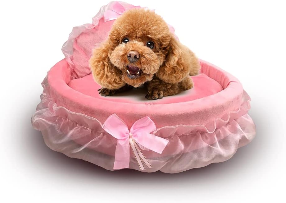 Pet Bed Princess Bowknot Lace Cute Bed Dog,Elegant Lovely Warm Dog Bed Cat Bed for Medium Pet (Medium(23.6 x 23.6 x 4.7in), Green)