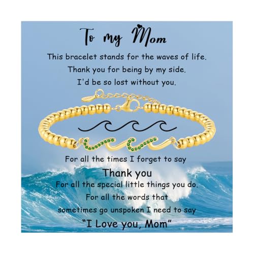 Image of Gift for Daughter Sister Bestie Friends Mom The Waves of Life We've Through Together Wave Bracelet Women Birthday Retirement Insprational Gifts for Her