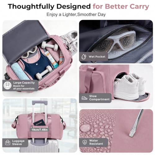 Image of FIORETTO Women's Gym Duffle Bag with Shoes Compartment, 30L Capacity, Ideal for Travel, Gym, Sports, Duffel, Weekender