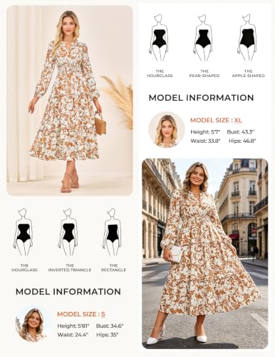 Image of GRACE KARIN Women's Floral Maxi Dress 2026 Fall Long Sleeve V Neck Empire Waist A Line Flowy Dress with Pocket