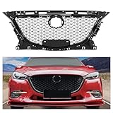 HECASA Front Grille Assembly Compatible with 2014-2016 Mazda 3 Axela Bumper Grill Honeycomb Cover Mesh Black Painted Plastic