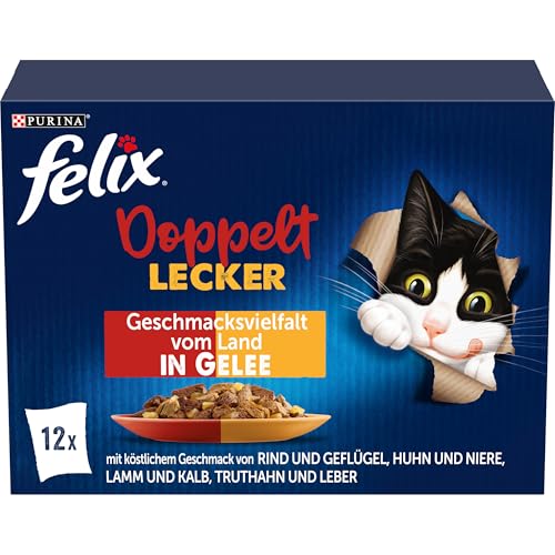 Felix So gut wie es aussieht Doppelt Lecker Katzenfutter nass in Gelee, Sorten-Mix, 6er Pack (6 x 12 Beutel à 85g)