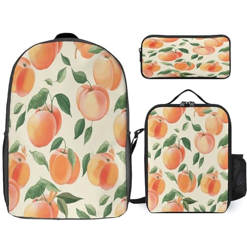 Peach 3pcs Lightweight Travel Backpack Printed Backpack With Lunch Pack Storage Box Case