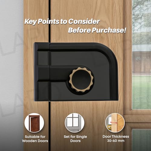 Image of LAPO Mega Bolt Main Door Deadbolt Lock, Heavy Duty Four Bullet Security Door Lock, One Side Key Mechanism, Universal Fit for Right & Left-Hand Wooden Doors, 3 Years Warranty(Black Finish)