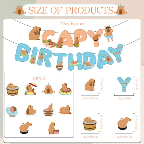 Image of Rakuto Capybara Birthday Party Decorations 10PCS Banners Swirls Supplies