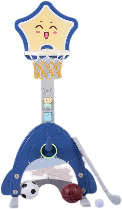Kids Basketball Hoop Set, 5 in 1 Sports Activity Center, Adjustable Height Levels, Play Game Set for Children, Include Football, Soccer Goal, Golf, Ring Toss