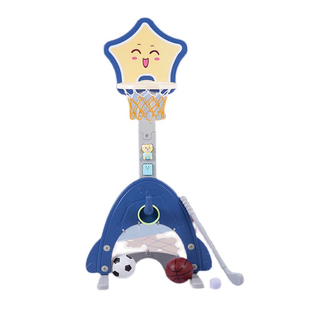 Kids Basketball Hoop Set, 5 in 1 Sports Activity Center, Adjustable Height Levels, Play Game Set for Children, Include Football, Soccer Goal, Golf, Ring Toss