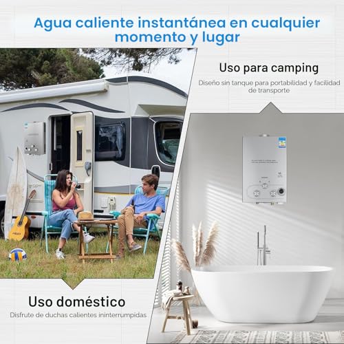 Miniatura 4 de Calentador De Agua De Gas Propano Gpl 6l 8l, Modo Invierno-Verano, Calentador Instantáneo Sin Depósito 16kw, Kit Ducha, Quemador Camping-Rv-Casa 6l
