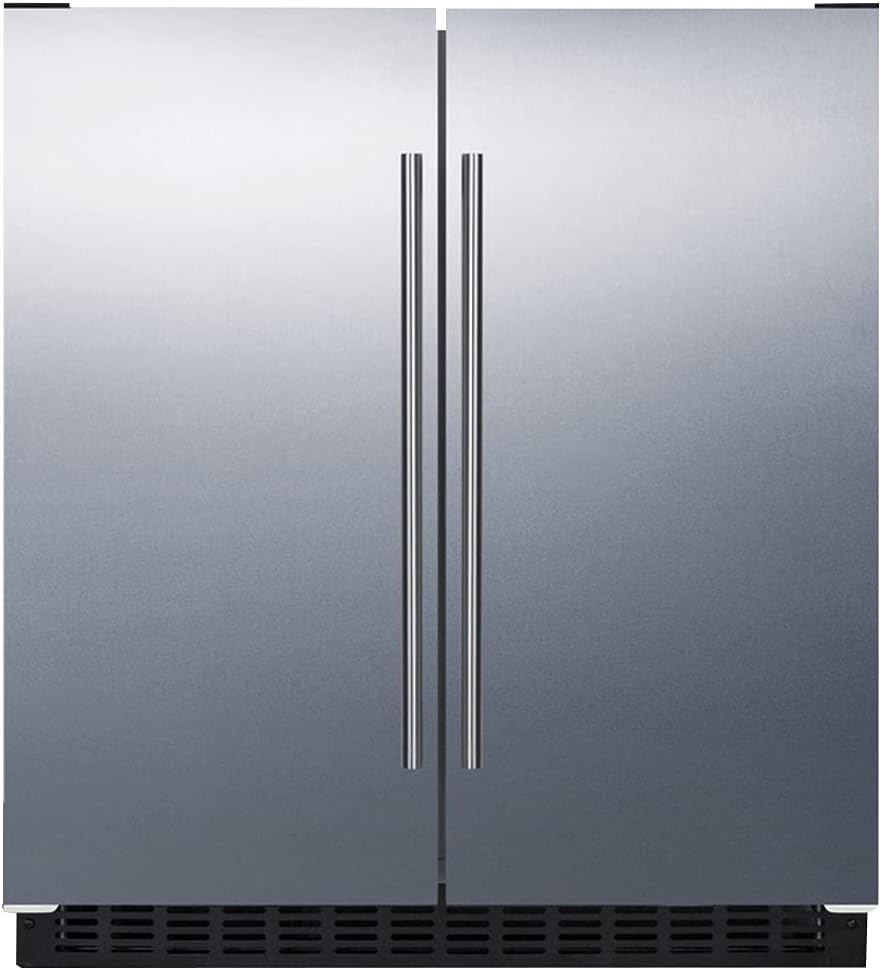 FFRF3075WSS 30" Side-by-Side Compact Refrigerator and Freezer with 5.4 cu. ft. Capacity LED Lighting Frost Free Operation High Temperature and Open Door Alarm in Stainless Steel and White Cabinet