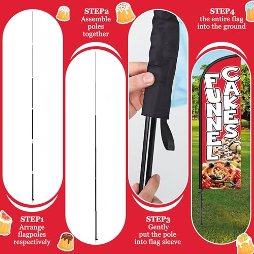 Image of Remagr 2 Pack Funnel Cakes Feather Flag 7 ft Advertising Swooper Flag Sign Windless Banner Sign with Pole Kit and Ground Stake for Businesses Restaurants Outside Ground
