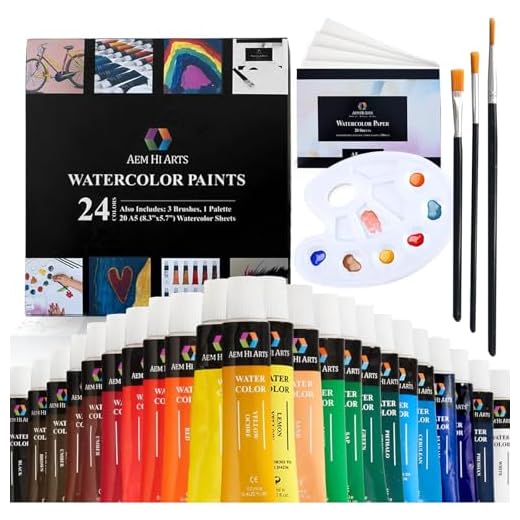 AEM Hi Arts Watercolor Paint Artist Set - 24 Tube Art Kit Includes Colorful Water Color Paints, Brushes, Paper, and Palette - Portable, Small and Washable, Great for Kids and Professional Artists