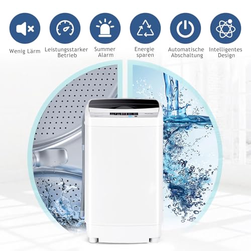 FANTASK Kleine wasmachine, bovenlader, volautomatische wasmachine, 310 W, 50 x 50 x 85 cm, mini-wasmachine met display, pomp en centrifuge voor appartement en camper, energieklasse B - Afbeelding 3