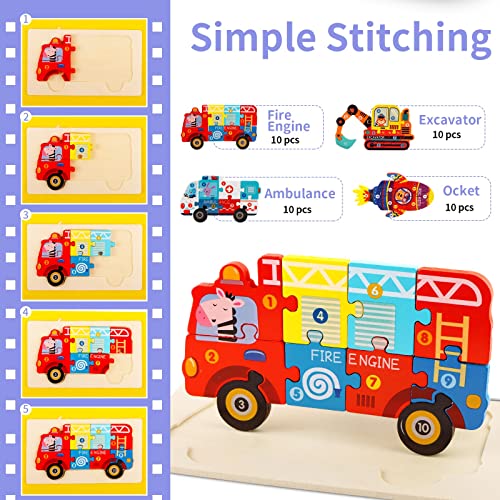 Kerarme Wooden Puzzles For Toddlers,4 Pcs Transportation Jigsaw Puzzles Toys Gift For Kids Ages 1-3, Montessori Educational Learning Toys For Boys & Girls Ages 2 3 4 5 Years Old #TOP5