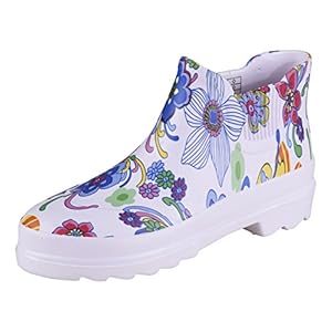 HSM Schoenmarketing CAMPRELLA dames phylon korte laarzen, wit/bont