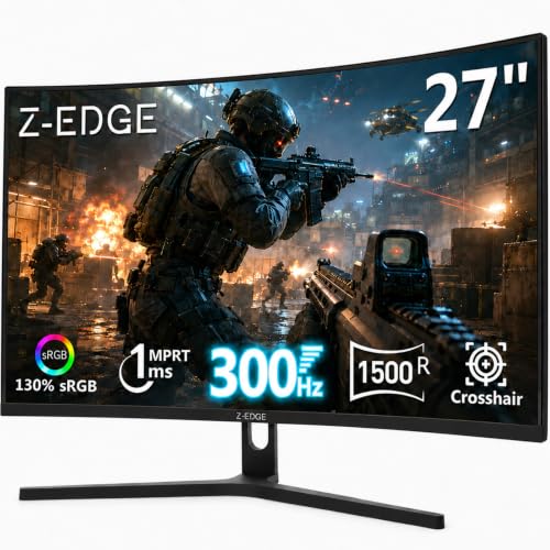 Z-Edge 27 inch Curved Gaming Monitor, 1080P 300Hz 240Hz High Refresh Rate