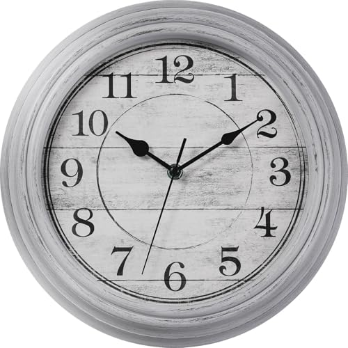 Image of Wall Clock, 12 Inch Kitchen Decorative Wall Clock, Silent Wall Cocks Battery Operated Non Ticking with Large Numbers Easy to Read for Home Bathroom Office(Grey)