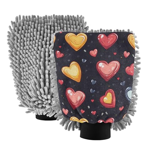 Valentines' Hearts Hand Mitt Car Wash Glove 2 Pack Car Washing Glove Non Scratch Clean Safe Mitt for Auto Supplies