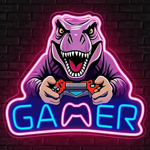 Image of Dinosaur Neon Sign, T-Rex LED Neon Light for Wall and Room Decor, USB Dimmable Powered LED Signs for Bedroom, Man Cave Party, Birthday Christmas Gift (T-REX Game)