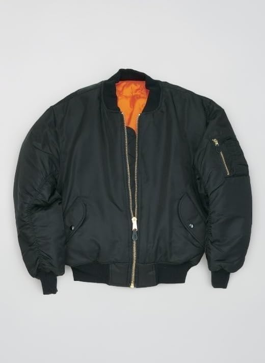 MA1 BOMBER JACKET WITH HEAVY BRASS ZIP (XXL, BLACK)