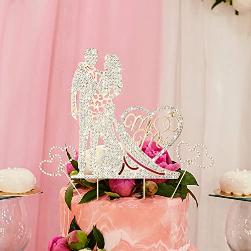 Spiareal 3 Pack Mr And Mrs Cake Topper Rhinestone Metal Love Wedding Cake Topper Crystal Heart Shaped Cake Toppers Funny Diamond Bride And Groom Anniversary Party Cake Decoration Gold #TOP3