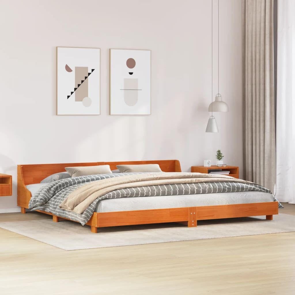 Furniture Item Home Bettgestell ohne Matratze Wachs braun 180x200 cm Super King Massivholz Kiefer Möbel