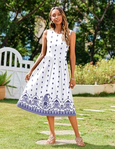 Image of Zeagoo Women's Summer Tank Midi Dress with Pockets Floral Sleeveless A-Line Casual Loose T-Shirt Dresses Beach Sundress 2026