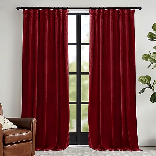 Image of RYB HOME Red Velvet Curtains 84 inches- Room Darkening Curtains Heavy Duty Christmas Backdrops Window Drapes for Living Room Stage Party Decor, Width 52 x Length 96 inch, Red, 2 Panels | Thermal Insulated,Room Darkening,Super Soft Velvet,Christmas Backdrops,Movie Theater Stage Party Decor,W52 x L96,2 Panels