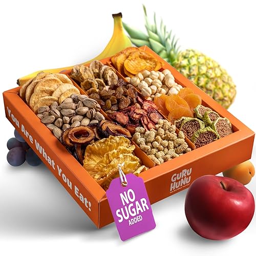 GURU HUNU Fathers Day Dried Fruit & Nuts Gift Basket – Premium Mediterranean Gift Box with Figs, Mulberry, Apricot, Mango, Pistachios & More | No Sugar Added, Sulfite-Free | Birthday, Holiday, Sympathy Gift