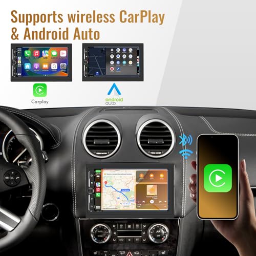 Haudio 7-Inch Car Stereo with Knob, Wireless CarPlay & Android Auto Android 13 Double-DIN-Style Head Unit: 2GB+32GB, 1024x600 IPS, GPS, DSP, SWC and Included 720P AHD Backup Camera by Haudio - Used condition - Image 2