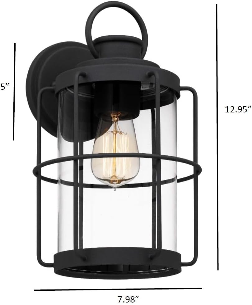 Tawson Cain Outdoor Lantern Fixtures with Clear Glass Shade, Matte Black Wall Sconce, Weather Resistant for Entryway, Doorway, Corridor