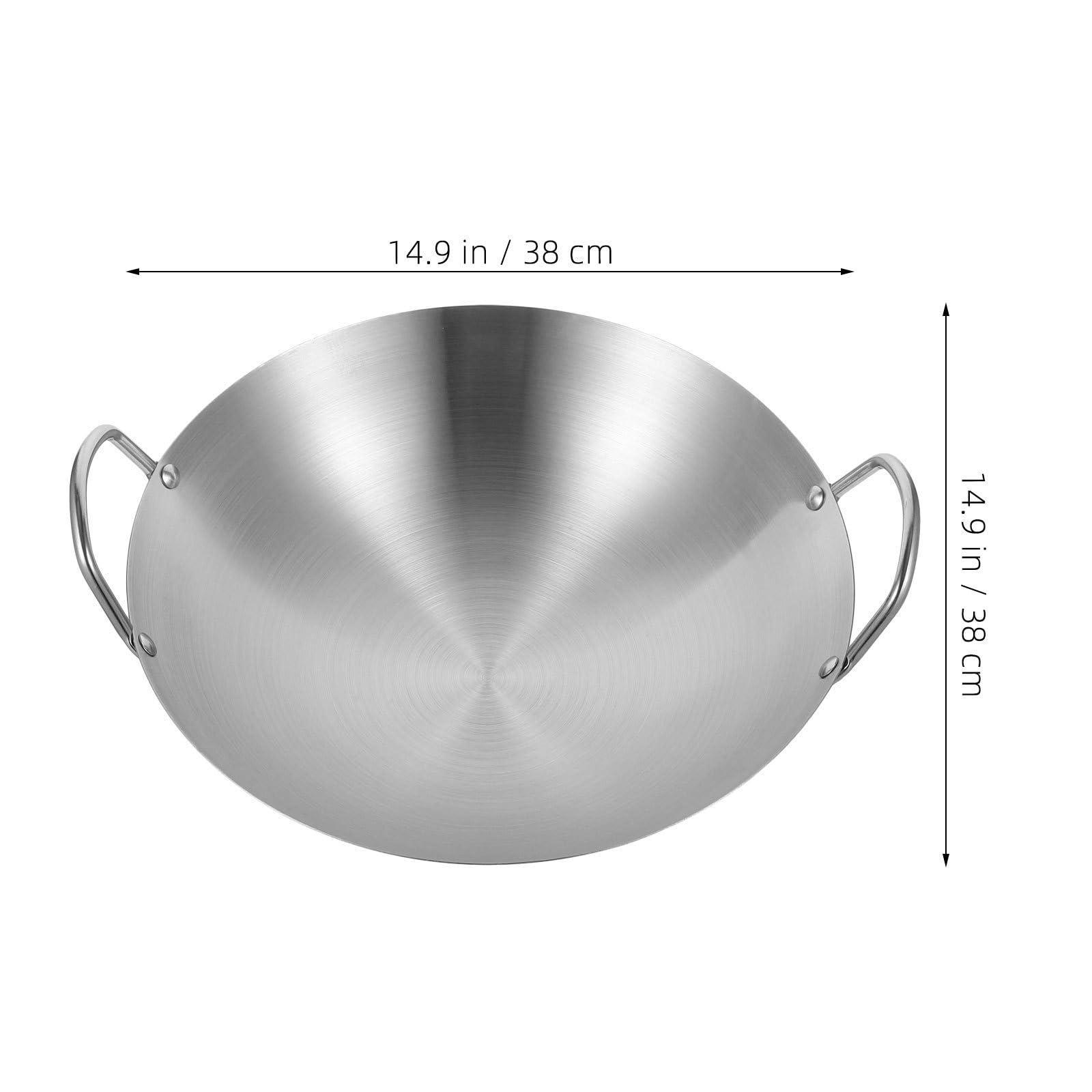 Zerodeko Wok à double poignée en acier inoxydable, wok de cuisson à fond rond, poêle à sauter en métal, poêle à vapeur et à sauter, ustensiles de cuisine traditionnels pour restaurants