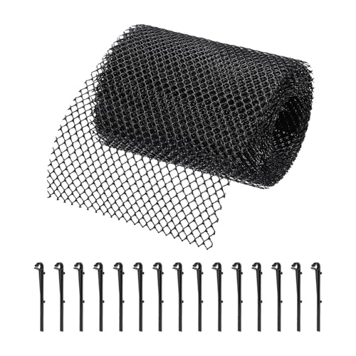 sourcing map Rouleau de protection de gouttière en plastique - 7,9 m x 18 cm - Avec 15 clips noirs pour les feuilles, les brindilles, les branches, les débris