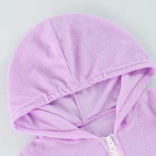 Image of Girls Swim Cover Up Kids Short Sleeve Swimsuit Coverups Terry Zip-Up Hoodies Beach Dress Ruffle Bathing Suit Wraps