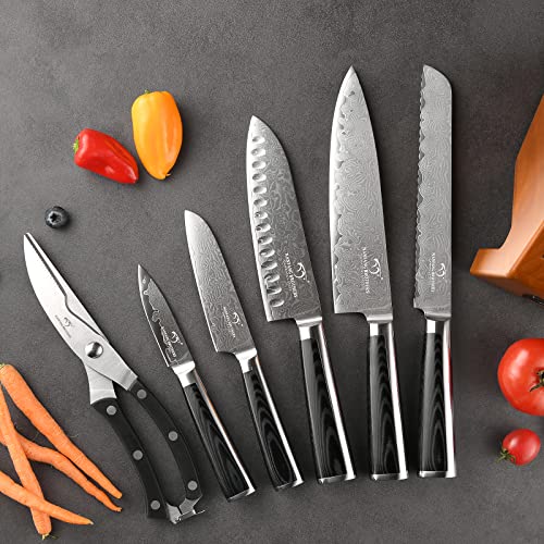 Knife Sets for Kitchen with Block, 7 Pieces Damascus Knife Set, VG10