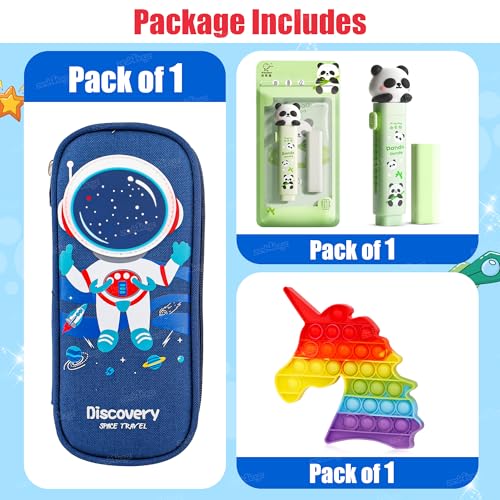 Image of Zest 4 Toyz Pencil Case Set for Kids with Large Storage Zipper Pouch Cute Push-Pull Eraser and Rainbow Unicorn Pop It Fidget Toy - for School & Stationery Organization