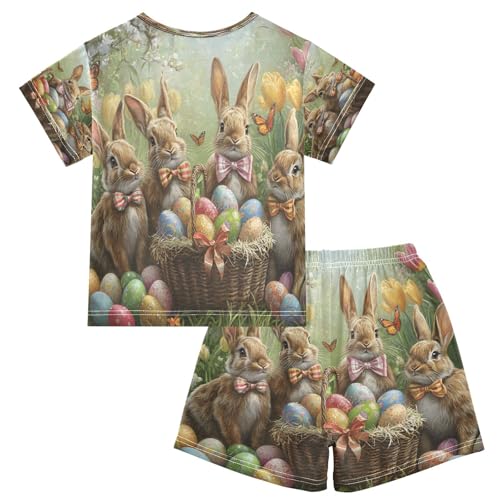 ALAZA Rabbit Egg Bunny Butterfly Easter Pajamas Set Short Sleeve Cotton Sleepwear Summer Pjs 2 Piece 5-14Y2