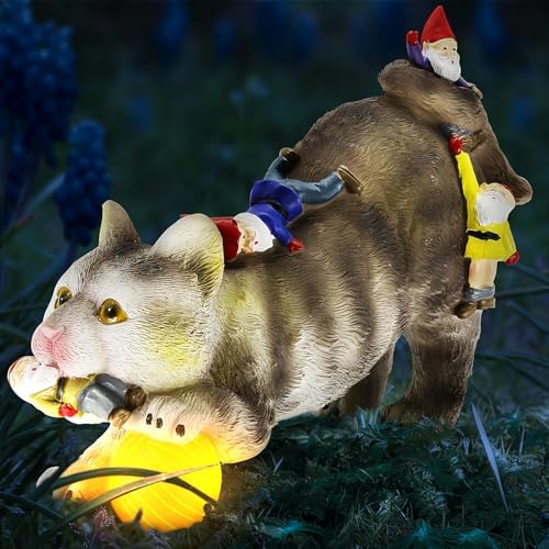 Lovinland Funny Solar Garden Gnomes Statue - Funny Outdoor Solar Cat Eating Gnome Figurine Decor for Patio,Balcony,Yard, Lawn - Naughty Garden Gnomes Decorations - Funny Cat Gifts (Multicolor) 2 51R49DazX7L. AC
