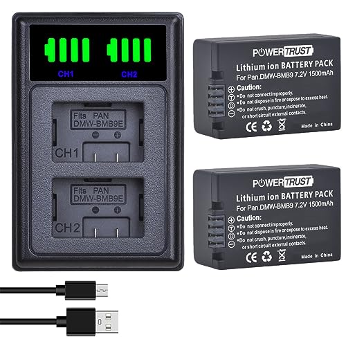 PowerTrust 2Pcs DMW-BMB9E DMW-BMB9 Akku und Ladegerät für Panasonic Lumix DCM-FZ82 DC-FZ83 DMC-FZ100 DMC-FZ45 DMC-FZ150 DMC-FZ72 DMC-FZ62 FZ48